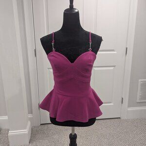 BEBE stich detailed peplum rich berry top XXS NWT